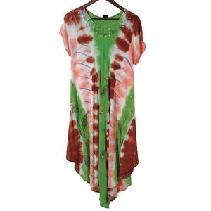 California Woman Rayon Dress Swim Suit Cover Up Free Size Tie-Dye Beachy Womens